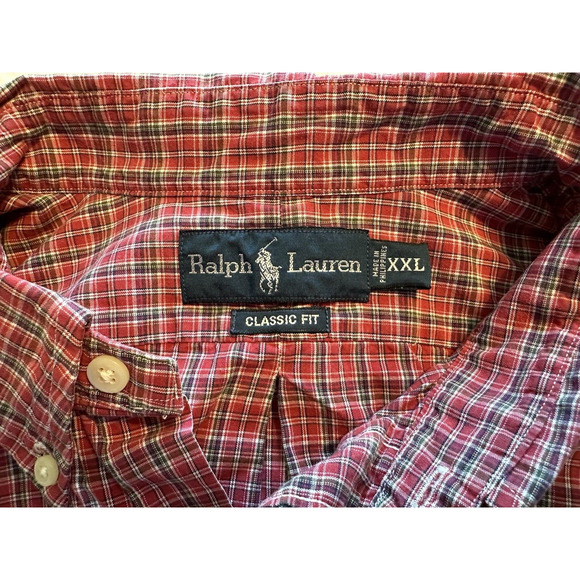 Ralph Lauren Classic Fit Red/Black Plaid w/Black Pony Button Up Shirt Size XXL - Picture 4 of 12